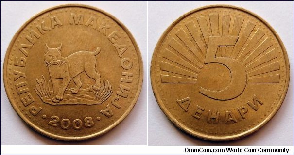 North Macedonia 5 denari. 2008, Nickel brass (II)