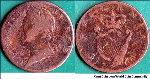 Ireland 1760 1/2 Penny.
