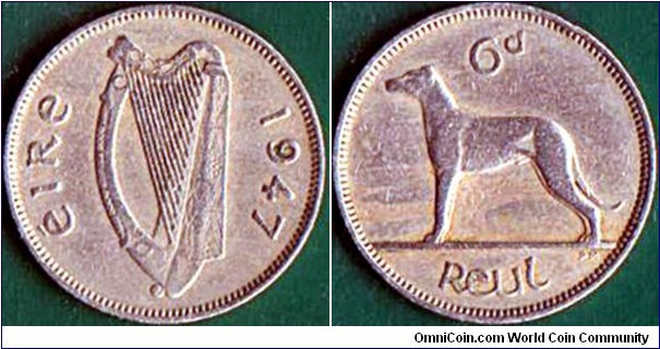 Ireland 1947 6 Pence.