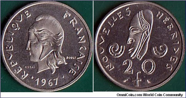 New Hebrides 1967 20 Francs.

Essai - pattern coin.