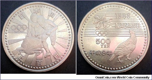 Japan 500 yen. 1998, Winter Olympics Nagano 1998 - Bobsleigh