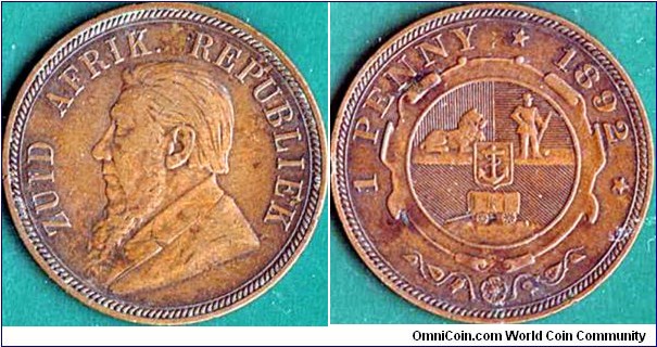 South African Republic 1892 1 Penny.