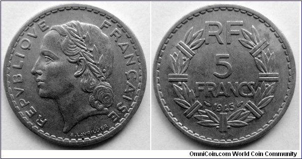 France 5 francs.
1945 B
