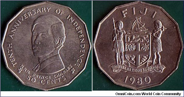 Fiji 1980 50 Cents.

10 Years of Independence.