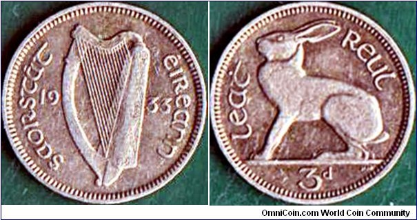 Ireland 1933 3 Pence.