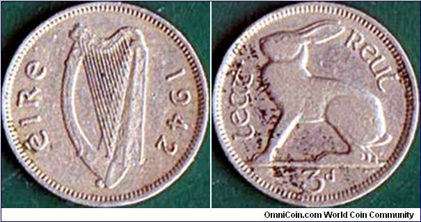 Ireland 1942 3 Pence.