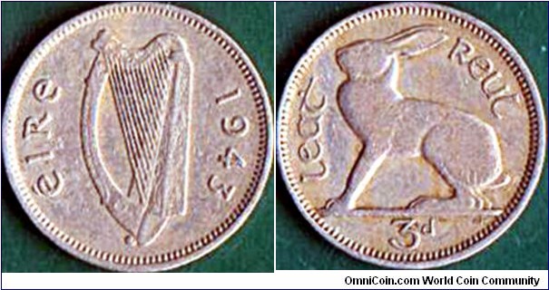 Ireland 1943 3 Pence.