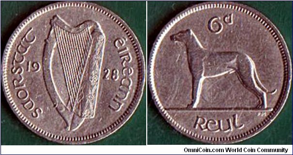 Ireland 1928 6 Pence.