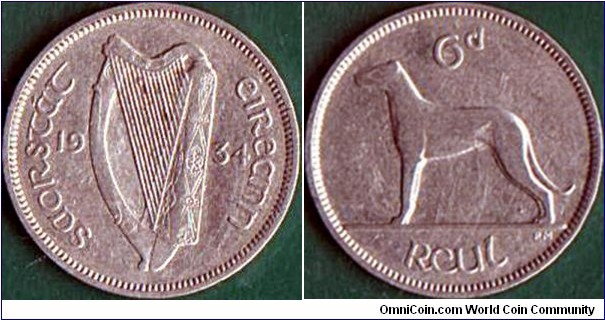Ireland 1934 6 Pence.