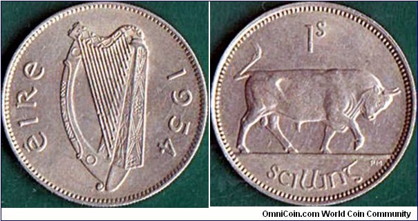 Ireland 1954 1 Shilling.