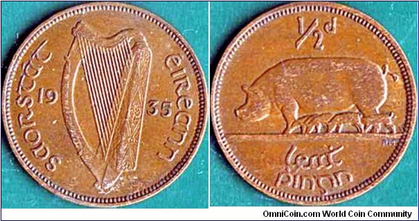 Ireland 1935 1/2 Penny.