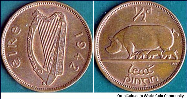 Ireland 1942 1/2 Penny.