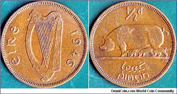 Ireland 1946 1/2 Penny.