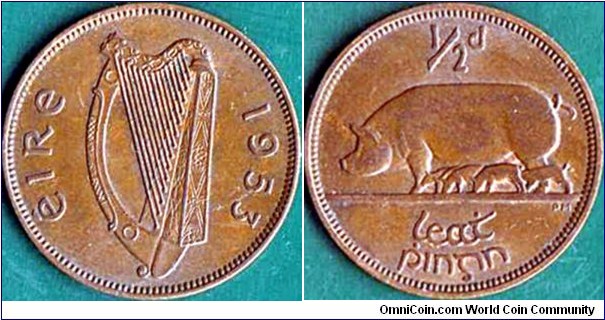 Ireland 1953 1/2 Penny.