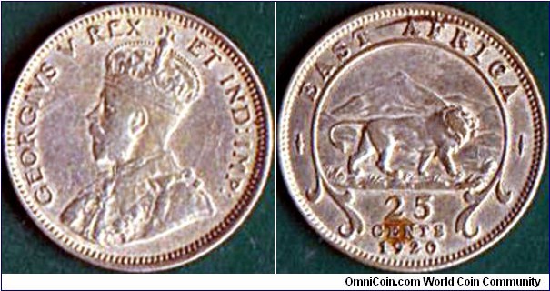 East Africa 1920 H 25 Cents.

A pretty tough coin to find!