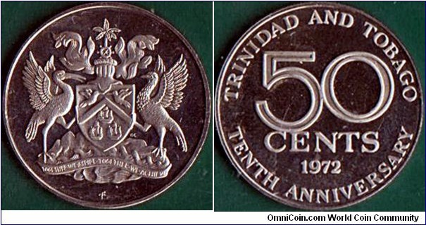 Trinidad & Tobago 1972 FM 50 Cents.

10 Years of Independence.