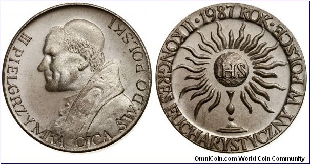 Polish medal - Third Pilgrimage of the Pope John Paul II to Poland. Second Eucharistic Congress in Warsaw.