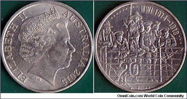 Australia 2015 20 Cents.

World War I - 1914-1918.