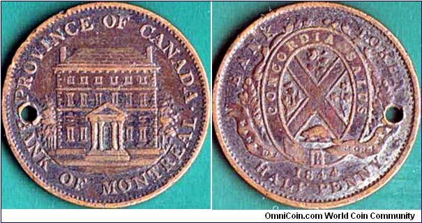 Montreal 1844 1/2 Penny.

Bank of Montreal.