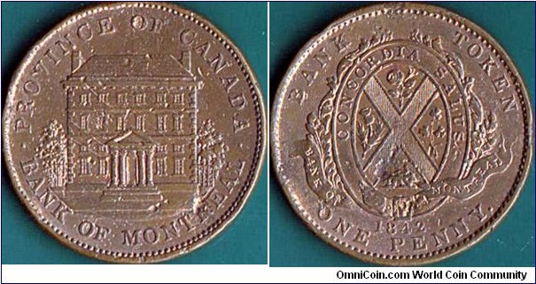 Montreal 1842 1 Penny.

Bank of Montreal.