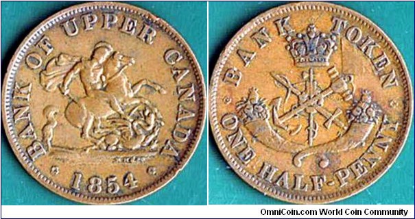 Upper Canada 1854 1/2 Penny.