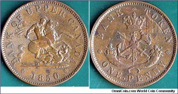 Upper Canada 1850 1 Penny.

Dot on the reverse.