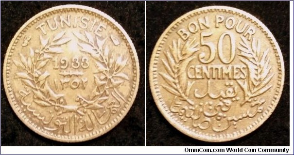 Tunisia 50 centimes.
1933, Monnaie de Paris (Paris Mint)