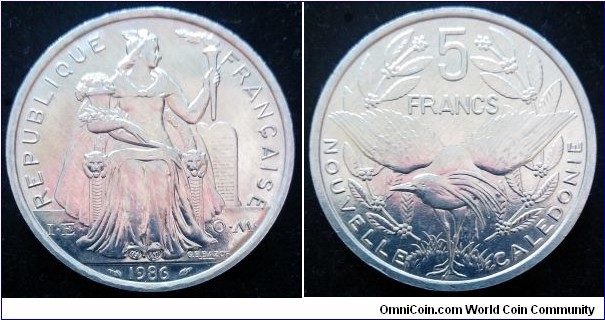 New Caledonia 5 francs. 1986 (I.E.O.M.)
