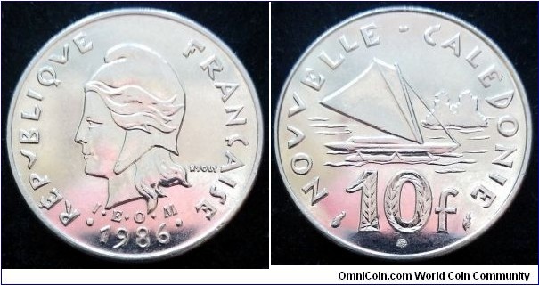 New Caledonia 10 francs. 1986 (I.E.O.M.) II