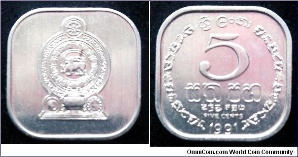 Sri Lanka 5 cents.
1991