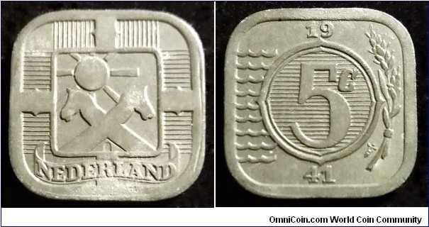 Netherlands 5 cents.
1941, German occupation. Zinc.
