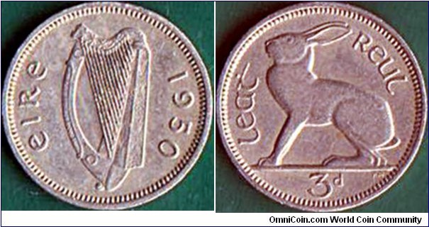 Ireland 1950 3 Pence.