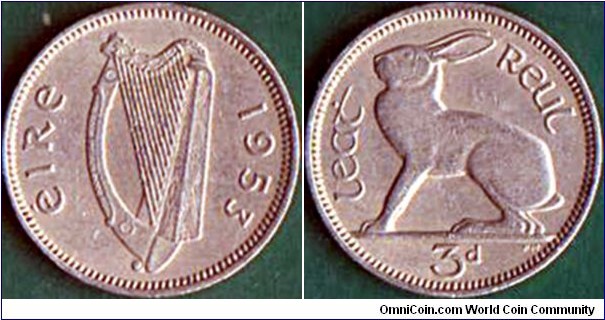 Ireland 1953 3 Pence.