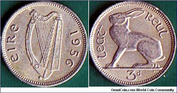 Ireland 1956 3 Pence.