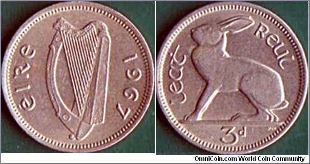 Ireland 1967 3 Pence.