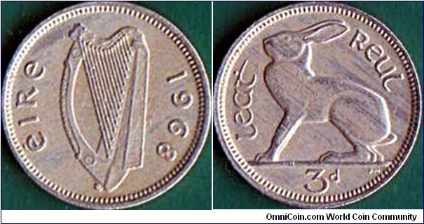 Ireland 1968 3 Pence.