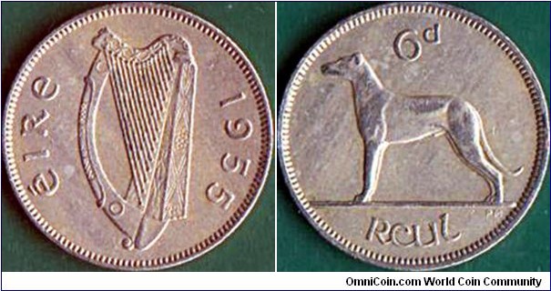 Ireland 1955 6 Pence.