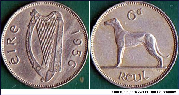 Ireland 1956 6 Pence.