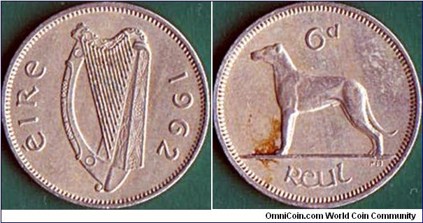 Ireland 1962 6 Pence.