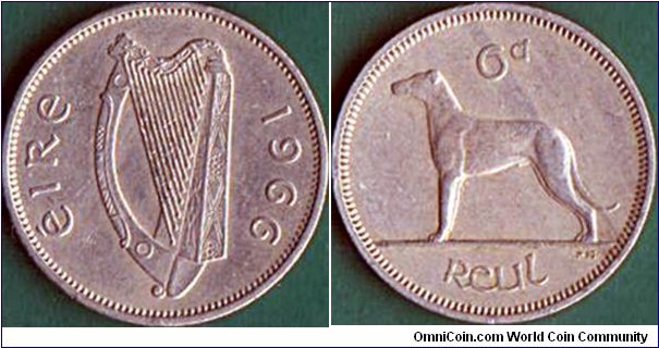 Ireland 1966 6 Pence.