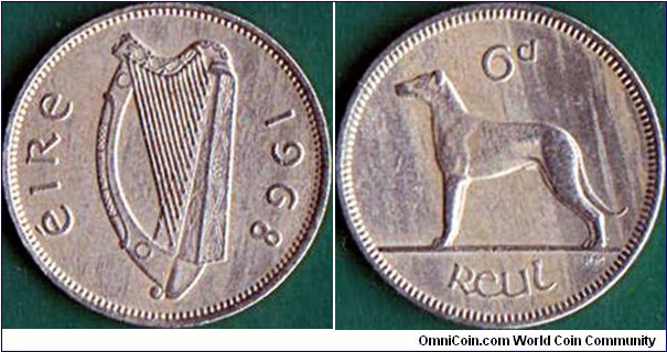 Ireland 1968 6 Pence.