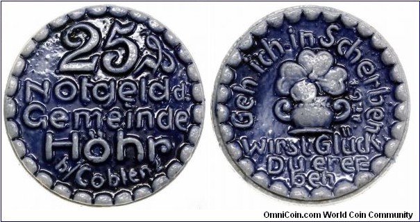 Höhr 25 Pfennig porcelain notgeld