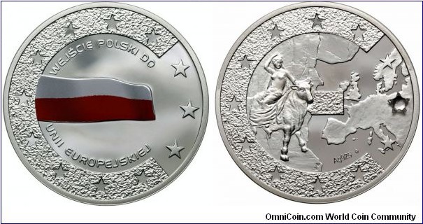 Poland's accession to the EU. Crown size medal. 28,5g Ag 925.