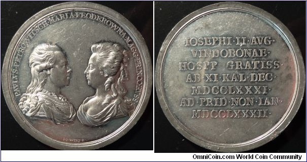 WM Medal commemorating visit of Grand Duke Paul and Princess Marie to Vienna 1782. Diakov 188.1 (R1)