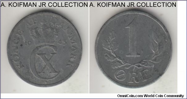 KM-832, 1932 Denmark ore; zinc, plain edge; Christian X, German occupation issue, hard to say with the zinc coins but probably extra fine details.
