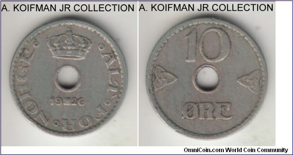 KM-822.1, 1926 Denmark 10 ore; copper-nickel, plain edge; Christian X, good fine to very fine.