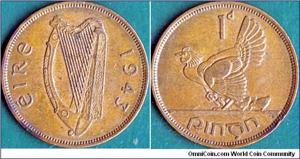 Ireland 1943 1 Penny.
