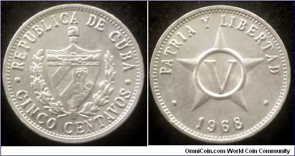 Cuba 5 centavos.
1968. Minted at Kremnica.