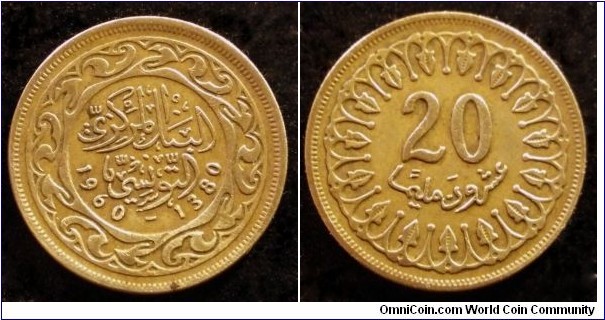 Tunisia 20 milliemes.
1960