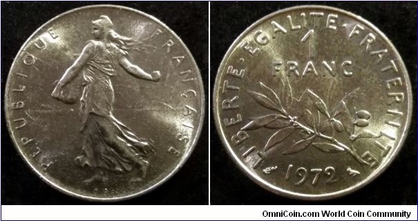 A nice example of 1972 La Semeuse (the Sower) nickel franc.